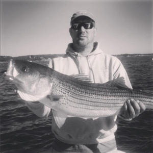 black and white photo of a striped bass